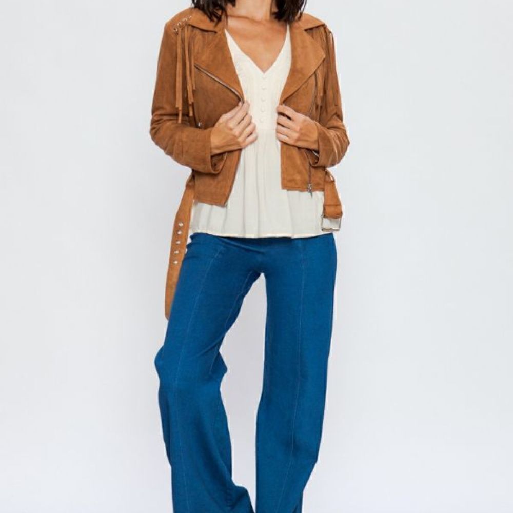 New Suede Grommet Fringe Jacket by Flying Tomato - Picture 4 of 8